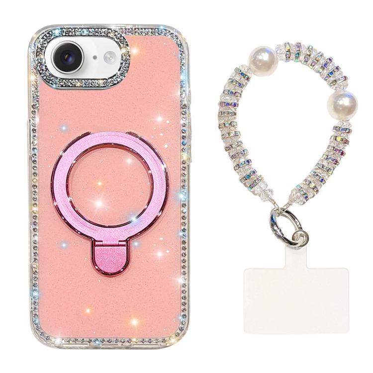 Custodia per telefono antiurto con bracciale e supporto magnetico IMD a doppia faccia con strass, antiurto., For iPhone 16e / 17e, For iPhone 16