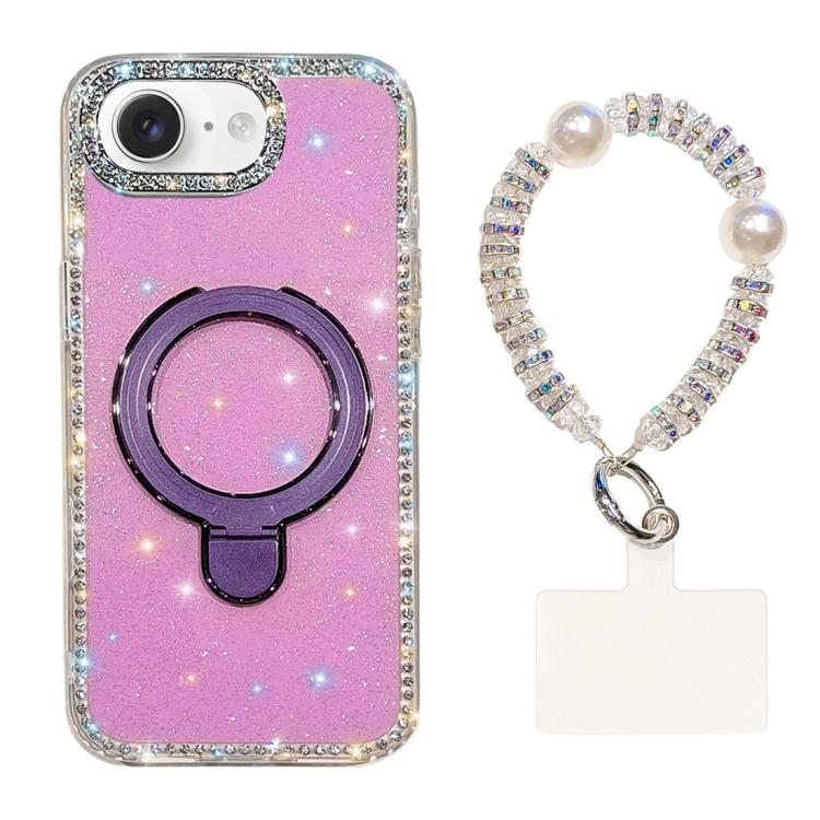 Custodia per telefono antiurto con bracciale e supporto magnetico IMD a doppia faccia con strass, antiurto., For iPhone 16e / 17e, For iPhone 16