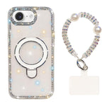 Custodia per telefono antiurto con bracciale e supporto magnetico IMD a doppia faccia con strass, antiurto., For iPhone 16e / 17e, For iPhone 16