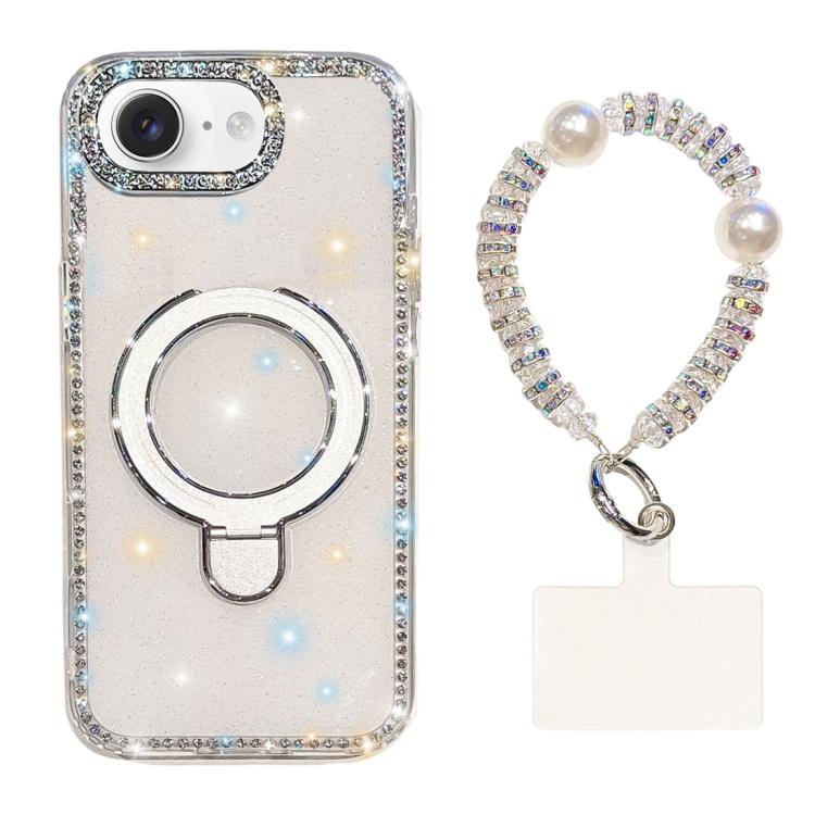 Custodia per telefono antiurto con bracciale e supporto magnetico IMD a doppia faccia con strass, antiurto., For iPhone 16e / 17e, For iPhone 16