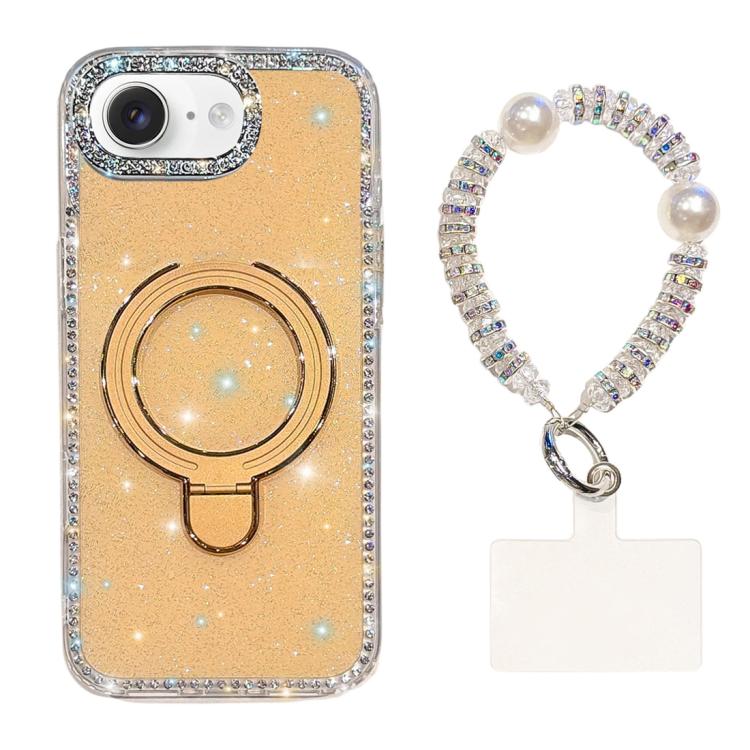 Custodia per telefono antiurto con bracciale e supporto magnetico IMD a doppia faccia con strass, antiurto., For iPhone 16e / 17e, For iPhone 16