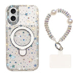 Custodia per telefono antiurto con bracciale e supporto magnetico IMD a doppia faccia con strass, antiurto., For iPhone 16e / 17e, For iPhone 16