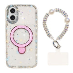 Custodia per telefono antiurto con bracciale e supporto magnetico IMD a doppia faccia con strass, antiurto., For iPhone 16e / 17e, For iPhone 16