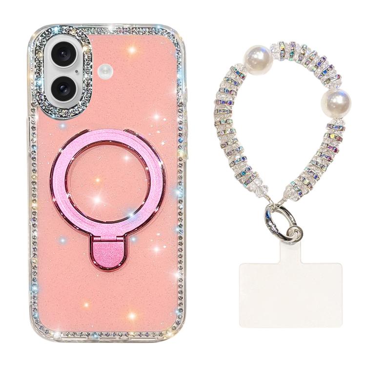 Custodia per telefono antiurto con bracciale e supporto magnetico IMD a doppia faccia con strass, antiurto., For iPhone 16e / 17e, For iPhone 16