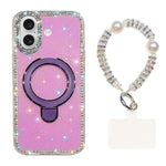 Custodia per telefono antiurto con bracciale e supporto magnetico IMD a doppia faccia con strass, antiurto., For iPhone 16e / 17e, For iPhone 16