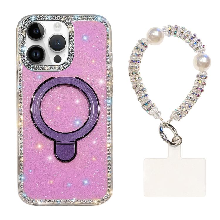 Custodia per telefono antiurto con bracciale e supporto magnetico IMD a doppia faccia con strass, antiurto., For iPhone 15 Pro Max, For iPhone 15 Pro