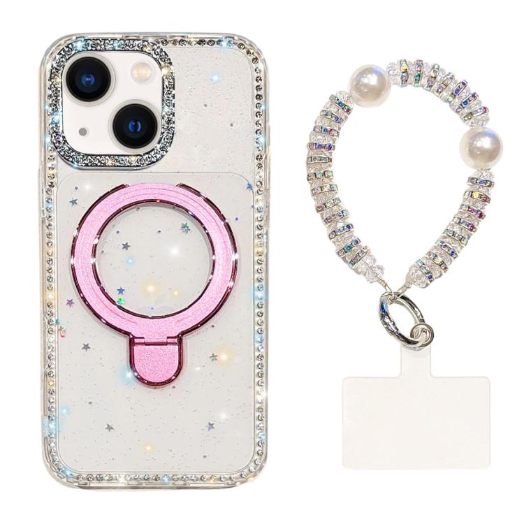 Custodia per telefono antiurto con bracciale e supporto magnetico IMD a doppia faccia con strass, antiurto., For iPhone 15, For iPhone 14