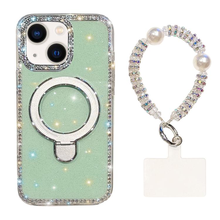 Custodia per telefono antiurto con bracciale e supporto magnetico IMD a doppia faccia con strass, antiurto., For iPhone 15, For iPhone 14