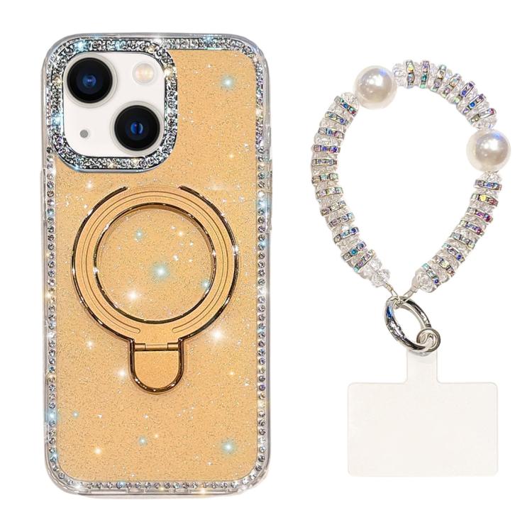 Custodia per telefono antiurto con bracciale e supporto magnetico IMD a doppia faccia con strass, antiurto., For iPhone 15, For iPhone 14