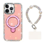 Custodia per telefono antiurto con bracciale e supporto magnetico IMD a doppia faccia con strass, antiurto., For iPhone 14 Pro, For iPhone 14 Pro Max