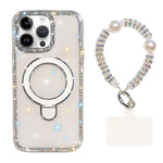 Custodia per telefono antiurto con bracciale e supporto magnetico IMD a doppia faccia con strass, antiurto., For iPhone 14 Pro, For iPhone 14 Pro Max
