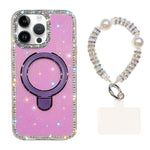 Custodia per telefono antiurto con bracciale e supporto magnetico IMD a doppia faccia con strass, antiurto., For iPhone 14 Pro, For iPhone 14 Pro Max