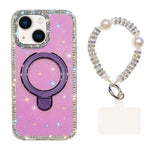 Custodia per telefono antiurto con bracciale e supporto magnetico IMD a doppia faccia con strass, antiurto., For iPhone 13