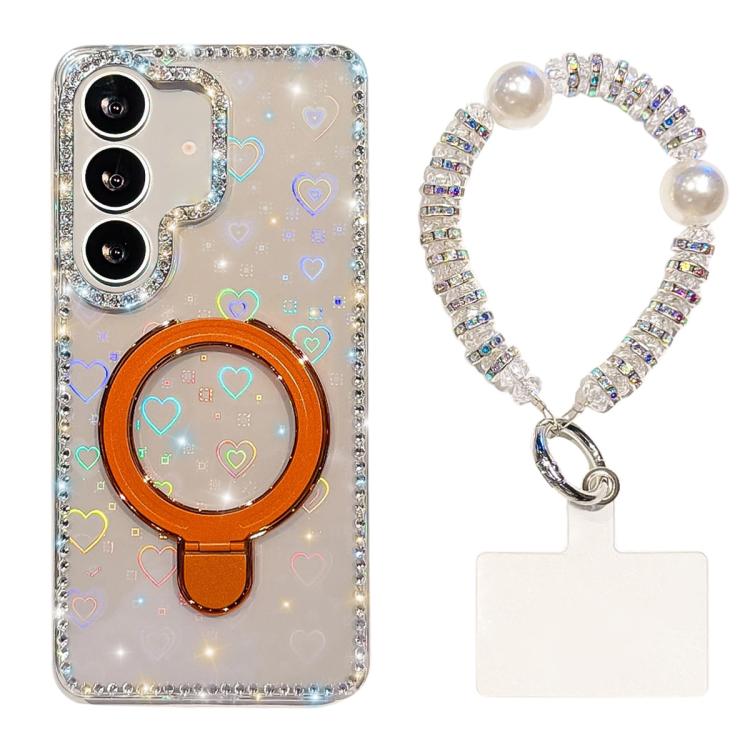Custodia per telefono antiurto con bracciale e supporto magnetico IMD a doppia faccia con strass, antiurto., For Samsung Galaxy A55 5G, For Samsung Galaxy A35 5G