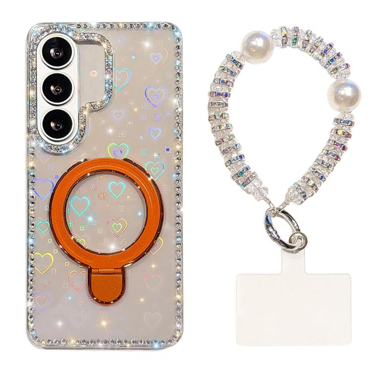 Custodia per telefono antiurto con bracciale e supporto magnetico IMD a doppia faccia con strass, antiurto., For Samsung Galaxy S26+ 5G, For Samsung Galaxy S26 Ultra 5G