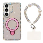 Custodia per telefono antiurto con bracciale e supporto magnetico IMD a doppia faccia con strass, antiurto., For Samsung Galaxy S26 5G, For Samsung Galaxy S25 FE 5G