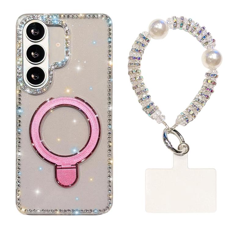 Custodia per telefono antiurto con bracciale e supporto magnetico IMD a doppia faccia con strass, antiurto., For Samsung Galaxy S26 5G, For Samsung Galaxy S25 FE 5G