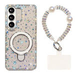 Custodia per telefono antiurto con bracciale e supporto magnetico IMD a doppia faccia con strass, antiurto., For Samsung Galaxy S26 5G, For Samsung Galaxy S25 FE 5G