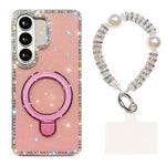 Custodia per telefono antiurto con bracciale e supporto magnetico IMD a doppia faccia con strass, antiurto., For Samsung Galaxy S26 5G, For Samsung Galaxy S25 FE 5G