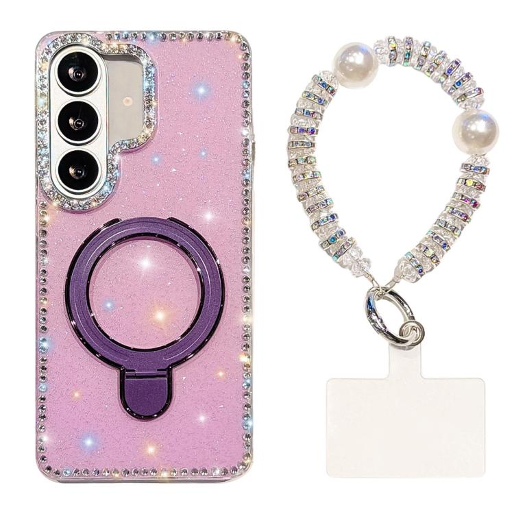 Custodia per telefono antiurto con bracciale e supporto magnetico IMD a doppia faccia con strass, antiurto., For Samsung Galaxy S26 5G, For Samsung Galaxy S25 FE 5G