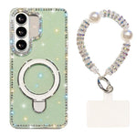 Custodia per telefono antiurto con bracciale e supporto magnetico IMD a doppia faccia con strass, antiurto., For Samsung Galaxy S26 5G, For Samsung Galaxy S25 FE 5G