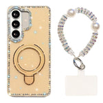 Custodia per telefono antiurto con bracciale e supporto magnetico IMD a doppia faccia con strass, antiurto., For Samsung Galaxy S26 5G, For Samsung Galaxy S25 FE 5G