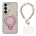 Custodia per telefono antiurto con bracciale e supporto magnetico IMD a doppia faccia con strass, antiurto., For Samsung Galaxy S26 5G, For Samsung Galaxy S25 FE 5G