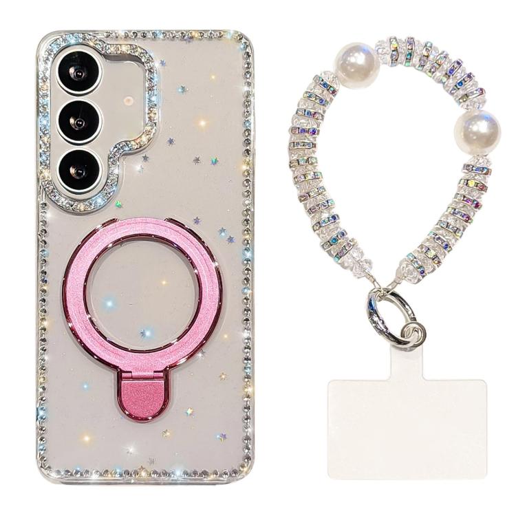 Custodia per telefono antiurto con bracciale e supporto magnetico IMD a doppia faccia con strass, antiurto., For Samsung Galaxy S26 5G, For Samsung Galaxy S25 FE 5G