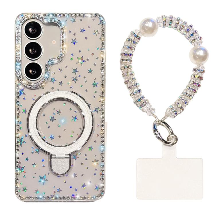 Custodia per telefono antiurto con bracciale e supporto magnetico IMD a doppia faccia con strass, antiurto., For Samsung Galaxy S25 5G, For Samsung Galaxy S25+ 5G