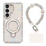 Custodia per telefono antiurto con bracciale e supporto magnetico IMD a doppia faccia con strass, antiurto., For Samsung Galaxy S25 5G, For Samsung Galaxy S25+ 5G