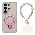 Custodia per telefono antiurto con bracciale e supporto magnetico IMD a doppia faccia con strass, antiurto., For Samsung Galaxy S25 Ultra 5G, For Samsung Galaxy S24 FE 5G