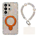 Custodia per telefono antiurto con bracciale e supporto magnetico IMD a doppia faccia con strass, antiurto., For Samsung Galaxy S25 Ultra 5G, For Samsung Galaxy S24 FE 5G