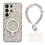 Custodia per telefono antiurto con bracciale e supporto magnetico IMD a doppia faccia con strass, antiurto., For Samsung Galaxy S25 Ultra 5G, For Samsung Galaxy S24 FE 5G