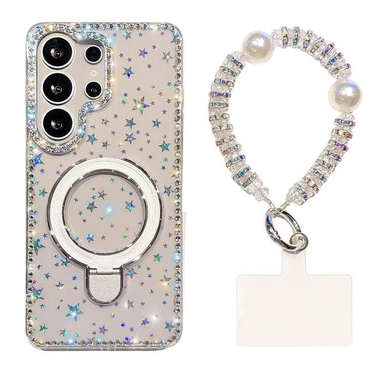 Custodia per telefono antiurto con bracciale e supporto magnetico IMD a doppia faccia con strass, antiurto., For Samsung Galaxy S25 Ultra 5G, For Samsung Galaxy S24 FE 5G