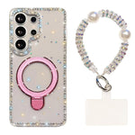 Custodia per telefono antiurto con bracciale e supporto magnetico IMD a doppia faccia con strass, antiurto., For Samsung Galaxy S25 Ultra 5G, For Samsung Galaxy S24 FE 5G