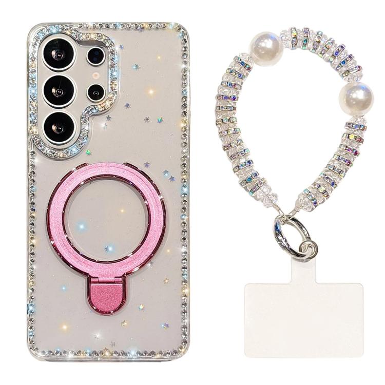 Custodia per telefono antiurto con bracciale e supporto magnetico IMD a doppia faccia con strass, antiurto., For Samsung Galaxy S25 Ultra 5G, For Samsung Galaxy S24 FE 5G