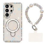 Custodia per telefono antiurto con bracciale e supporto magnetico IMD a doppia faccia con strass, antiurto., For Samsung Galaxy S25 Ultra 5G, For Samsung Galaxy S24 FE 5G