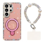 Custodia per telefono antiurto con bracciale e supporto magnetico IMD a doppia faccia con strass, antiurto., For Samsung Galaxy S25 Ultra 5G, For Samsung Galaxy S24 FE 5G