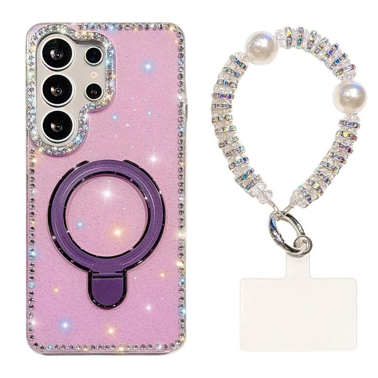 Custodia per telefono antiurto con bracciale e supporto magnetico IMD a doppia faccia con strass, antiurto., For Samsung Galaxy S25 Ultra 5G, For Samsung Galaxy S24 FE 5G