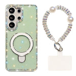 Custodia per telefono antiurto con bracciale e supporto magnetico IMD a doppia faccia con strass, antiurto., For Samsung Galaxy S25 Ultra 5G, For Samsung Galaxy S24 FE 5G