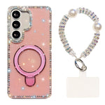 Custodia per telefono antiurto con bracciale e supporto magnetico IMD a doppia faccia con strass, antiurto., For Samsung Galaxy S25 Ultra 5G, For Samsung Galaxy S24 FE 5G