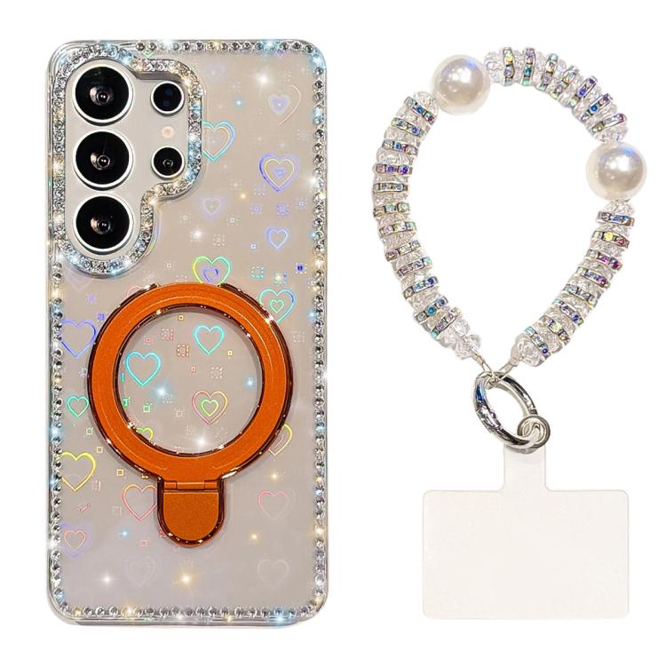 Custodia per telefono antiurto con bracciale e supporto magnetico IMD a doppia faccia con strass, antiurto., For Samsung Galaxy S24 Ultra 5G, For Samsung Galaxy S24+ 5G