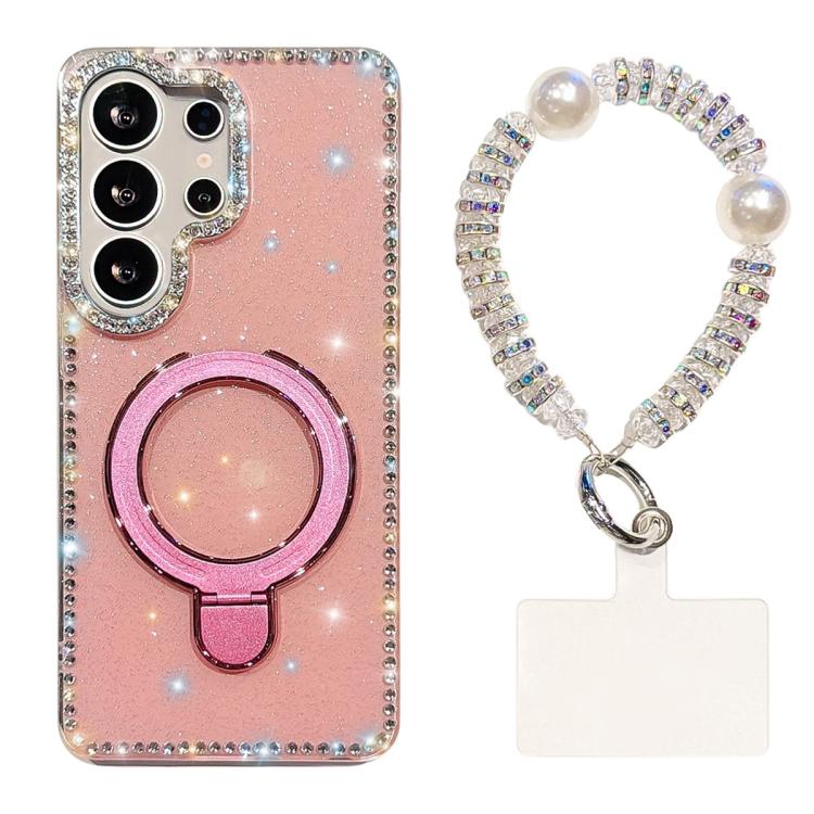 Custodia per telefono antiurto con bracciale e supporto magnetico IMD a doppia faccia con strass, antiurto., For Samsung Galaxy S24 Ultra 5G, For Samsung Galaxy S24+ 5G