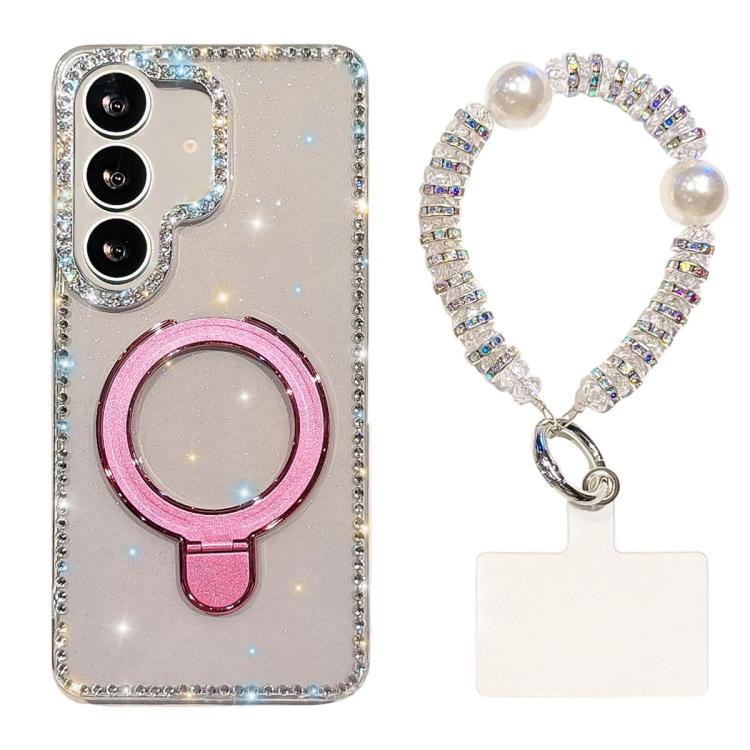 Custodia per telefono antiurto con bracciale e supporto magnetico IMD a doppia faccia con strass, antiurto., For Samsung Galaxy S24 Ultra 5G, For Samsung Galaxy S24+ 5G