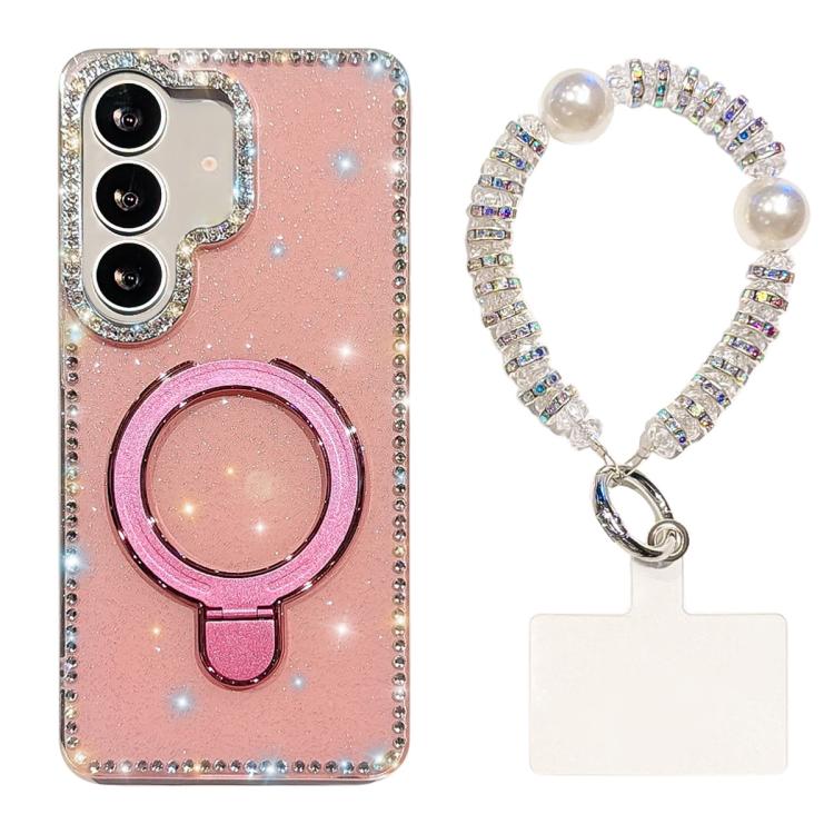 Custodia per telefono antiurto con bracciale e supporto magnetico IMD a doppia faccia con strass, antiurto., For Samsung Galaxy S24 Ultra 5G, For Samsung Galaxy S24+ 5G
