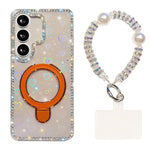 Custodia per telefono antiurto con bracciale e supporto magnetico IMD a doppia faccia con strass, antiurto., For Samsung Galaxy S24 5G, For Samsung Galaxy S23 Ultra 5G