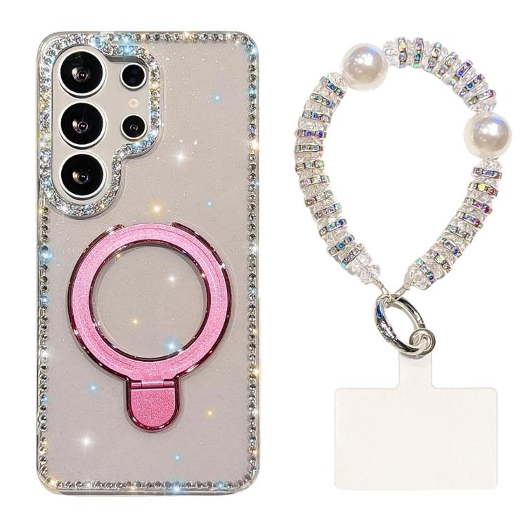 Custodia per telefono antiurto con bracciale e supporto magnetico IMD a doppia faccia con strass, antiurto., For Samsung Galaxy S24 5G, For Samsung Galaxy S23 Ultra 5G