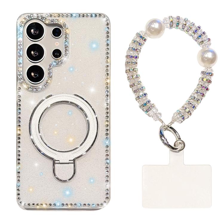 Custodia per telefono antiurto con bracciale e supporto magnetico IMD a doppia faccia con strass, antiurto., For Samsung Galaxy S24 5G, For Samsung Galaxy S23 Ultra 5G
