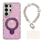 Custodia per telefono antiurto con bracciale e supporto magnetico IMD a doppia faccia con strass, antiurto., For Samsung Galaxy S24 5G, For Samsung Galaxy S23 Ultra 5G