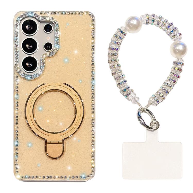 Custodia per telefono antiurto con bracciale e supporto magnetico IMD a doppia faccia con strass, antiurto., For Samsung Galaxy S24 5G, For Samsung Galaxy S23 Ultra 5G